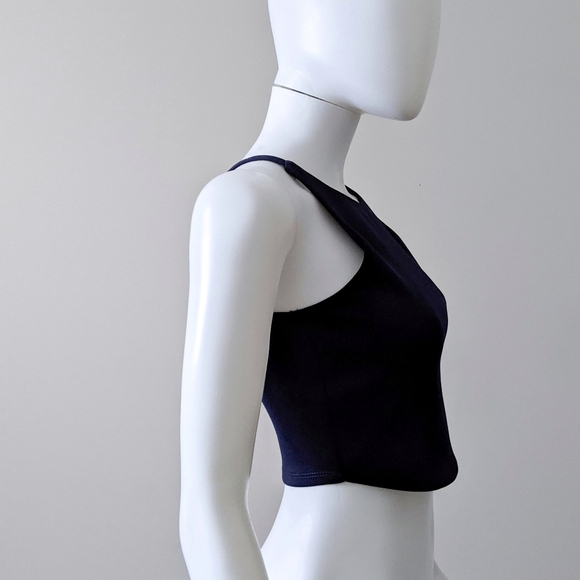 Navy Blue High Neck Crop Tank Top - Picture 2 of 3